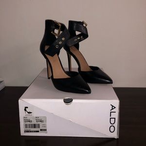 Aldo black leather strap heels